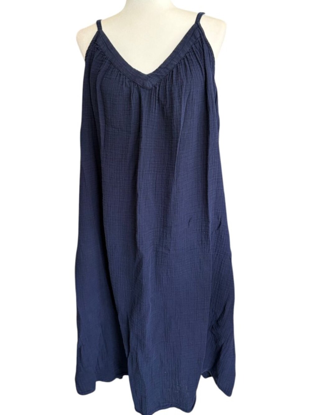 Gap Navy Blue Cotton Gauze Midi Dress Sleeveless V Neck Boho Beach XL